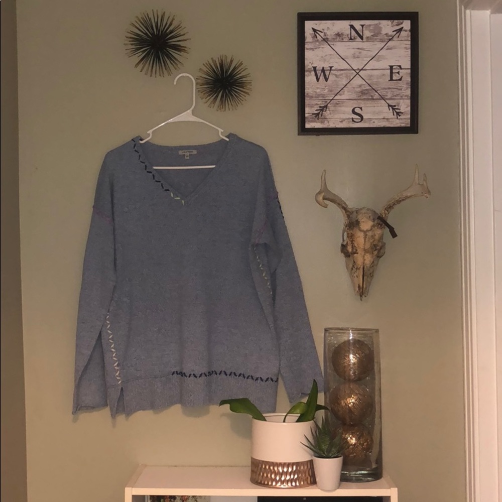 Blue Lisa Todd Sweater with Colorful Stitching